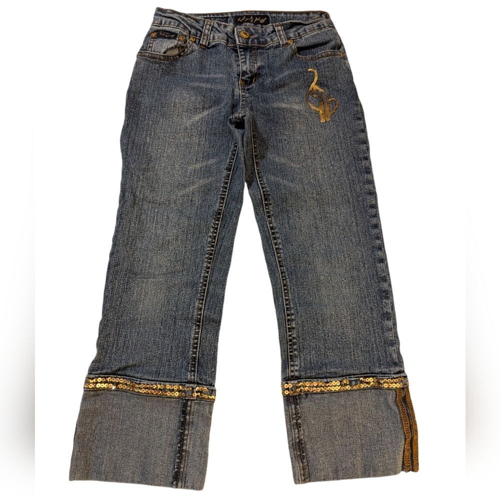 Baby Phat‎ girls vintage denim capris with gold sequins size 12
